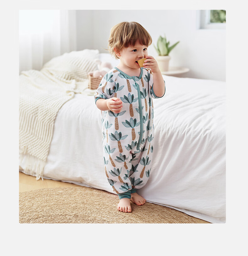Ibaby Constant Temperature Summer Sleeping Bag Gauze Breathable Anti-Startle Thin Children's Sleeping Bag Double Layer Gauze Green Wilderness Journey 100 36