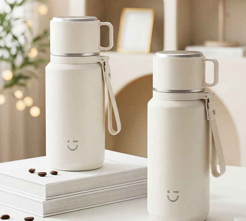 MINISO Insulated Water Bottle for Women Students High-Value 316L Stainless Steel Tea Infuser Portable Large Capacity Water Cup Cloud Mist White 590mL 2