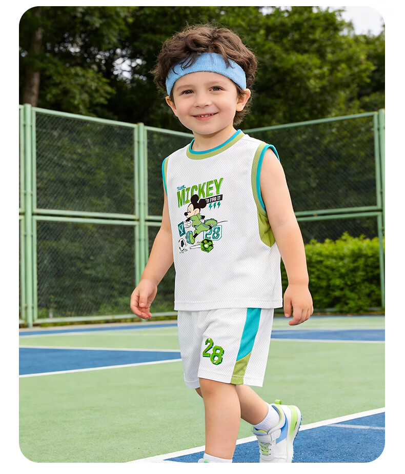 Disney Mickey Basketball Jersey Summer New Boys' Sleeveless Breathable T-Shirt Short Tennis Soccer Shirt Sky Blue 130 15
