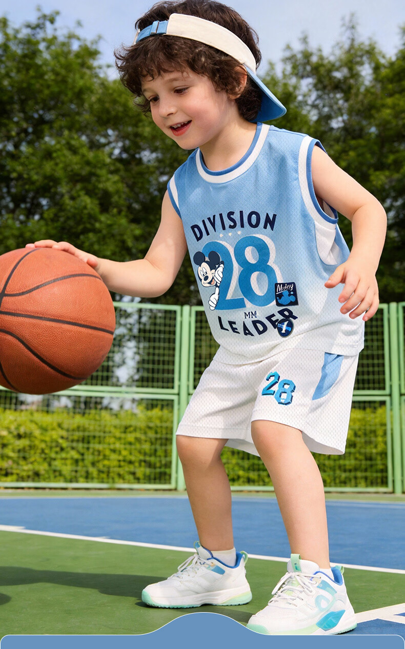 Disney Mickey Basketball Jersey Summer New Boys' Sleeveless Breathable T-Shirt Short Tennis Soccer Shirt Sky Blue 130 2