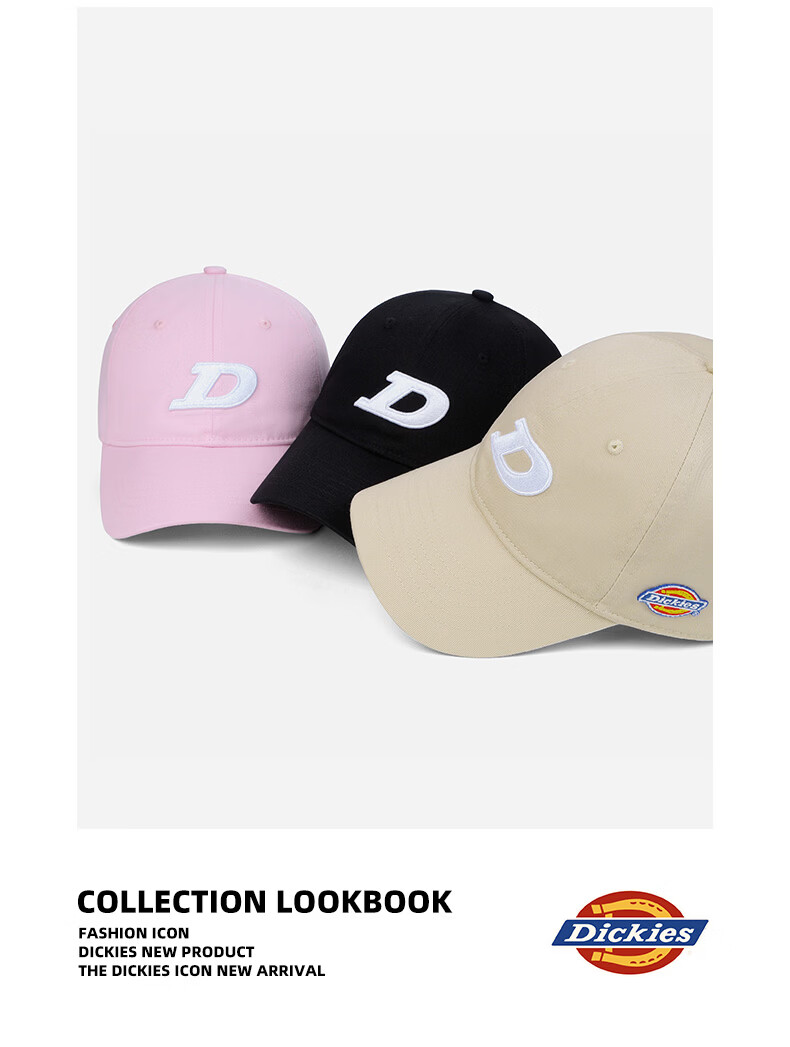 Dickies American Letter Embroidered Baseball Cap Unisex Slim Face Soft Top Sunshade Visor Hat Black 20