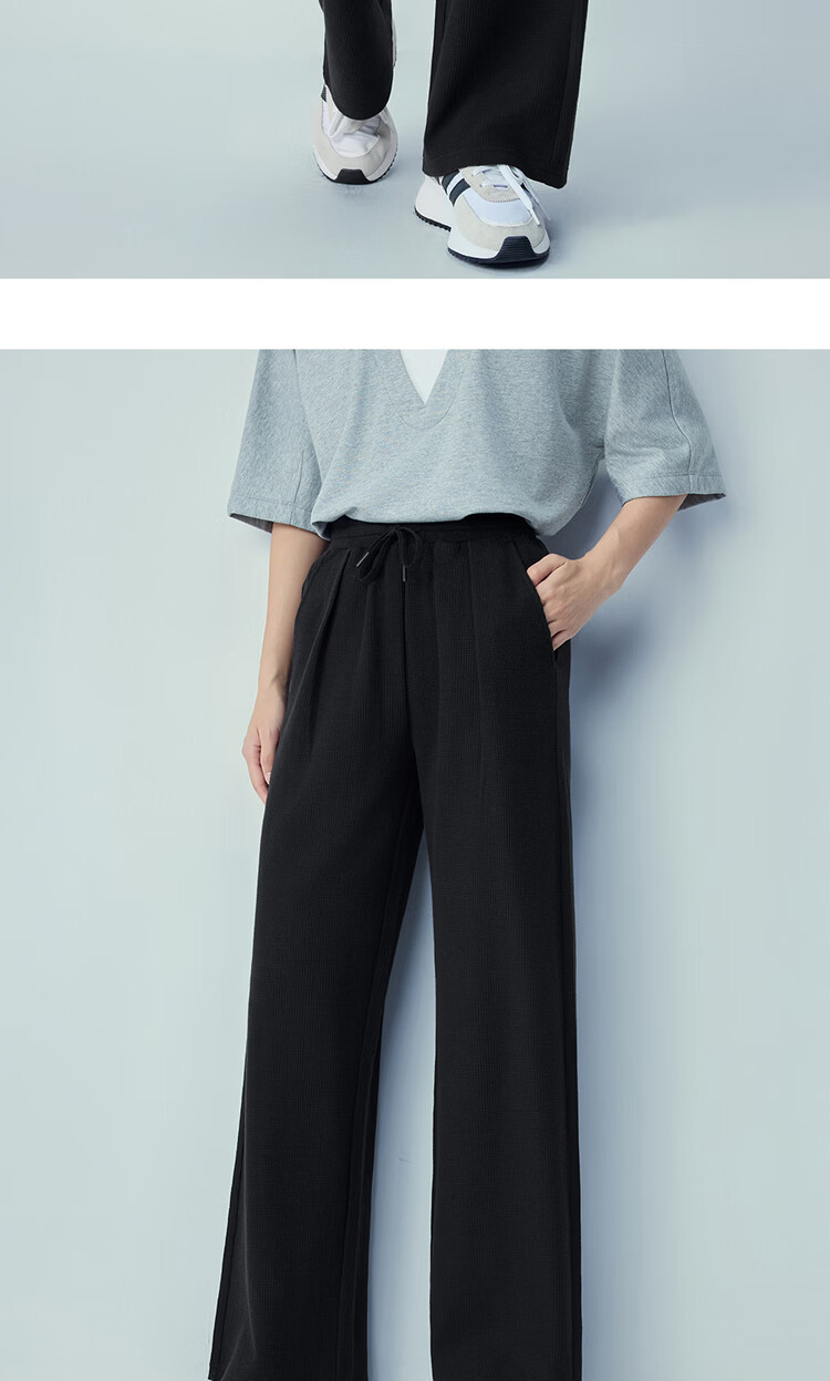 Giordano Women's Waffle Knit Loose Fit Sweatpants with Pleats, Drawstring Elastic Waist Casual Wide Leg Pants 13416251 16