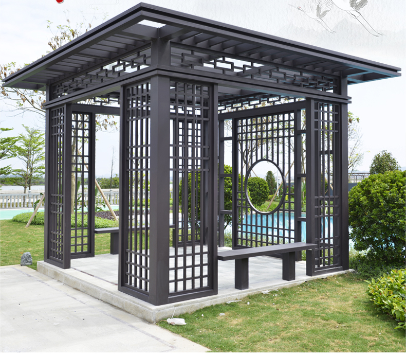 天裕成新中式铝合金凉亭小区别墅花园庭院休闲平顶灯带亭子室外户外