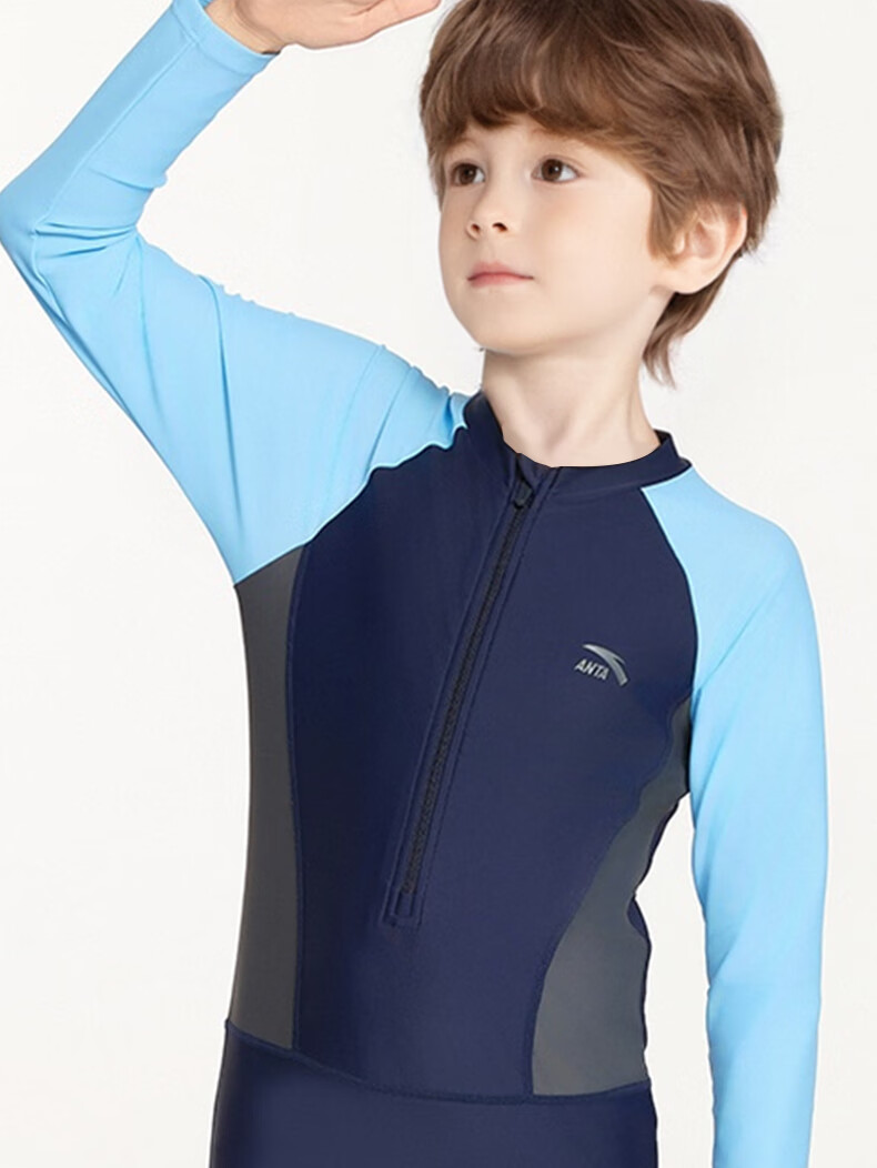Anta Kids One-Piece Swimsuit New Long Sleeve Boys Girls Sun Protection Professional Training Swimwear for Girls Size 150 5