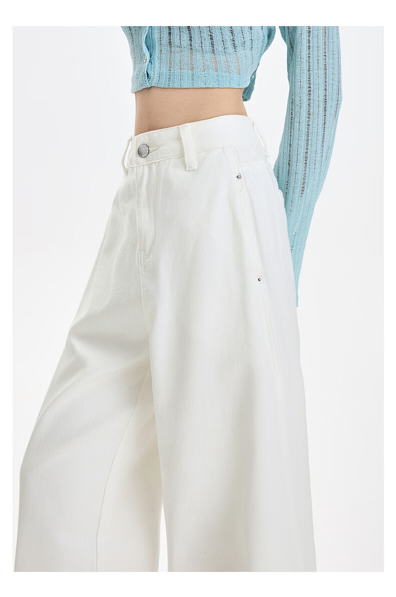 Langsha Pure Cotton Women's Denim Jeans Summer New White High Waist Straight Loose Casual Wide Leg Pants 19
