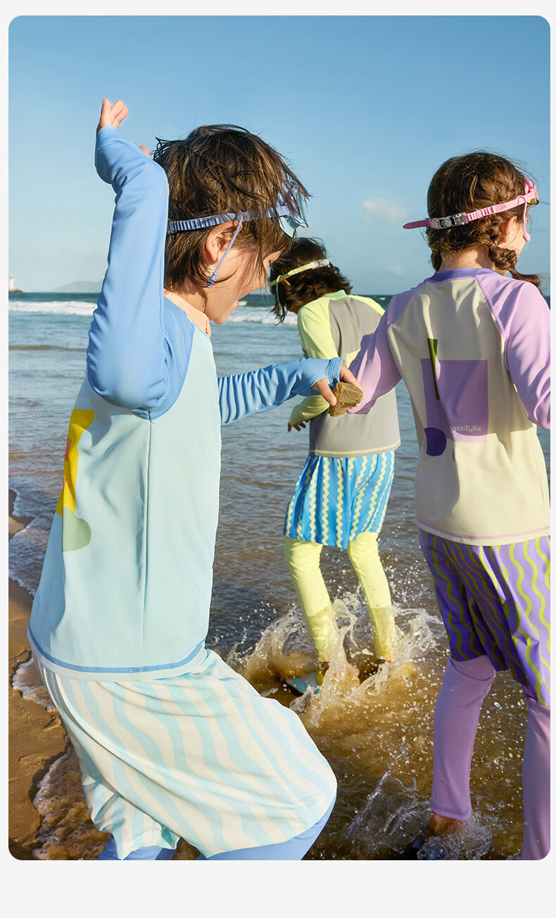 Kocotree KK Tree Kids Swimwear Original Yarn Sun Protection Boys and Girls Two-Mode Wet and Dry Split Swimsuit Long Sleeve Island-Level Three-Piece Set 33