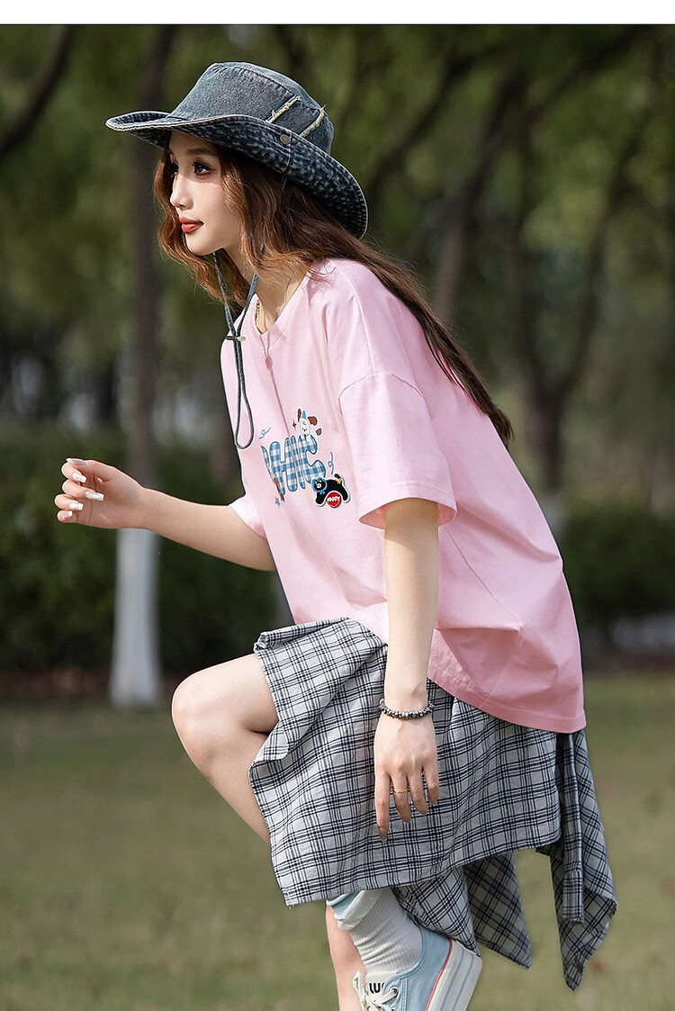 TonLion 2025 Summer Women's Crew Neck Plaid Letter Short Sleeve T-Shirt 16