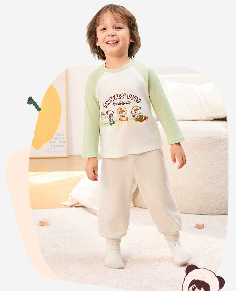 Ibaby Antibacterial Breathable Kids Long Sleeve T-Shirt Pop Mart Collaboration Base Shirt Light Milk Tea Size 120 18
