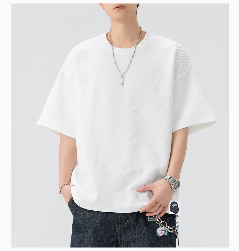 Fingercroxx IT Men's Summer Casual Basic Cotton T-Shirt, Trendy Loose Fit Short Sleeve Crew Neck Top, White, M 22