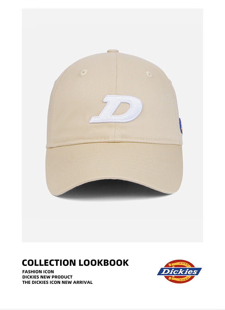 Dickies American Letter Embroidered Baseball Cap Unisex Slim Face Soft Top Sunshade Visor Hat Black 16