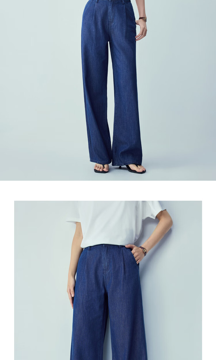 Giordano Women's Pants 2026 Summer New Cool Pleated Semi-Elastic Waist Straight Denim Jeans 13416323 17