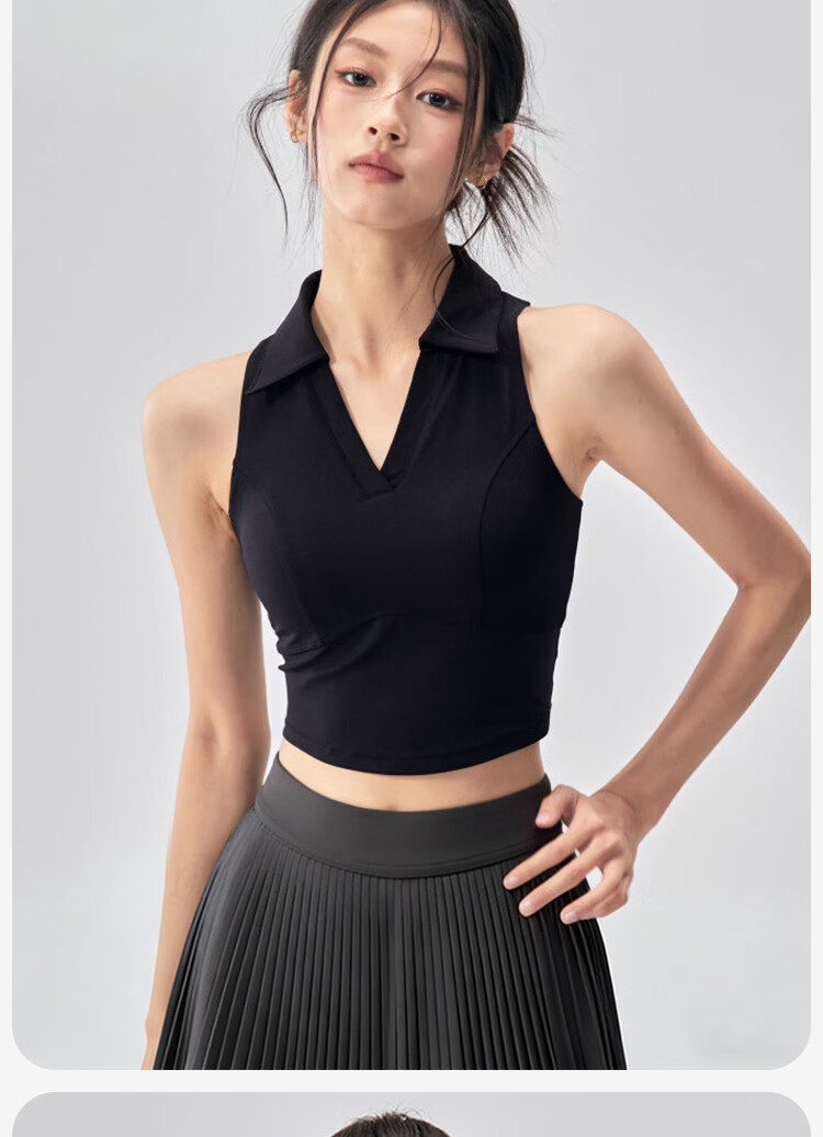 Women's Lace-Up Padded Sports Vest Sleeveless POLO Collar Tennis Yoga Top Running Fitness Training Bra Summer 14