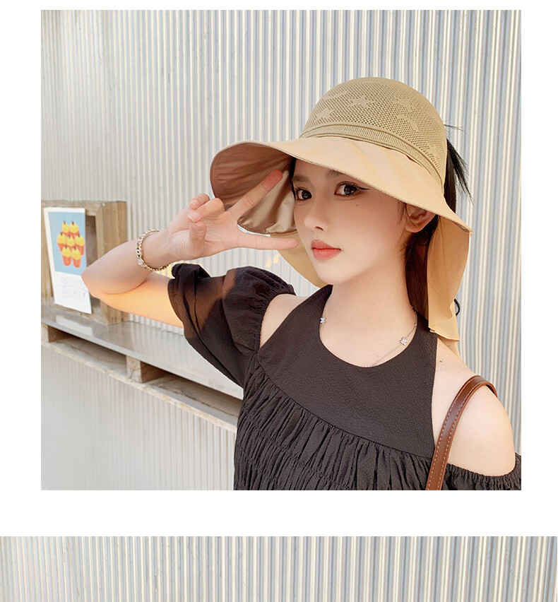 TUCANO Women's Summer Open-Top Sun Hat with Wide Brim Outdoor Cycling Face-Covering UV Protection Shawl Sunshade Hat 19