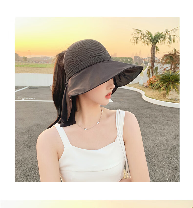 TUCANO Women's Summer Open-Top Sun Hat with Wide Brim Outdoor Cycling Face-Covering UV Protection Shawl Sunshade Hat 16