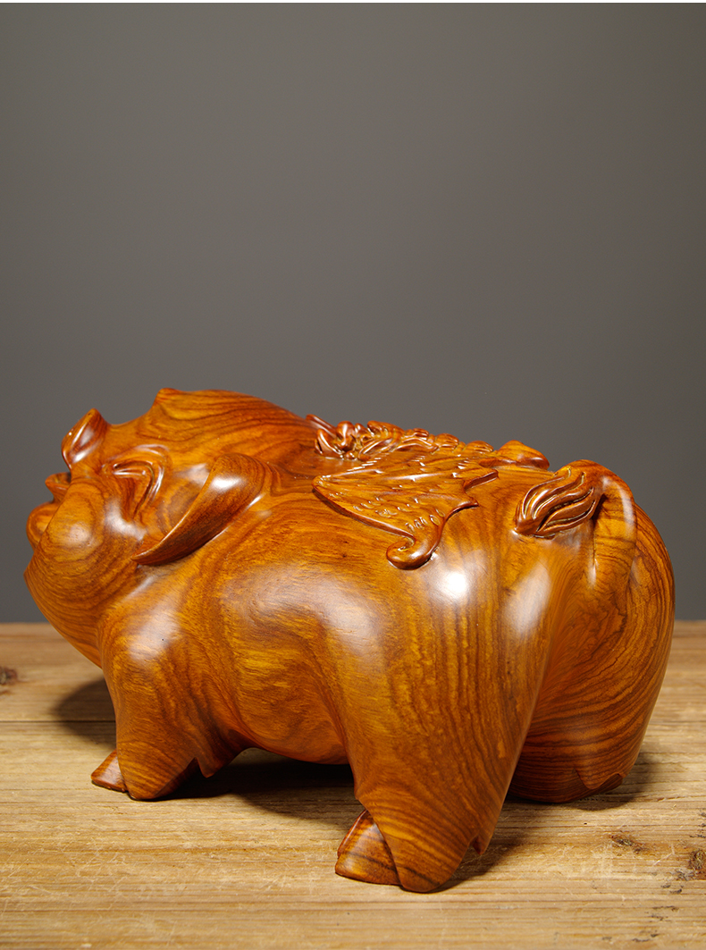 禾樾木雕生肖福猪摆件实木动物雕刻蝙蝠福气猪家居客厅电视柜装饰工艺