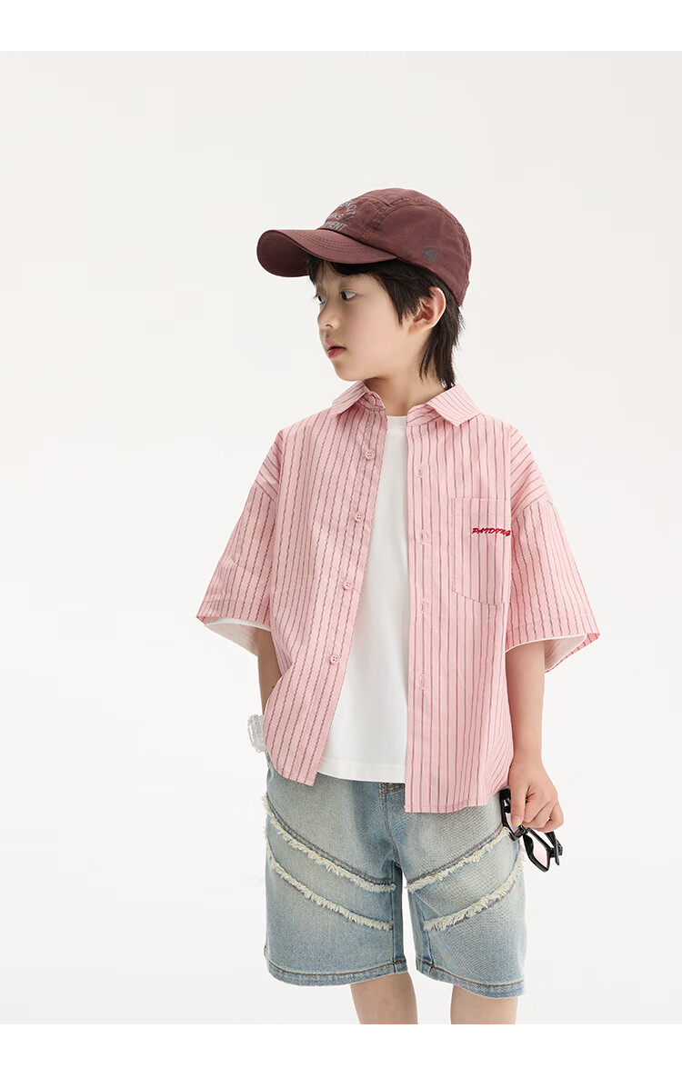 Paitown Boys' Shirt 2026 Summer New Children's Striped Loose Short Sleeve Shirt for Big Kids Trendy 22