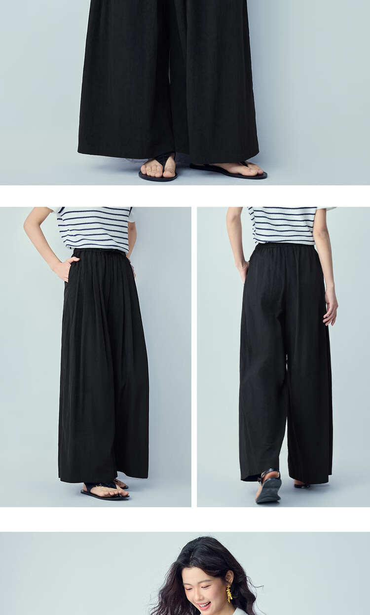 Giordano Women's Pants 2026 Summer New Pleated Casual Drawstring Elastic Waist Wide-Leg Pants 13416316 12