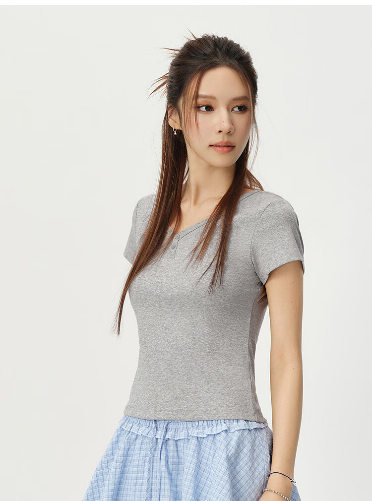 Semir Women's Summer Short Sleeve V-Neck Half-Placket Pullover Slim Fit T-Shirt 2026 Top 109326100046 11