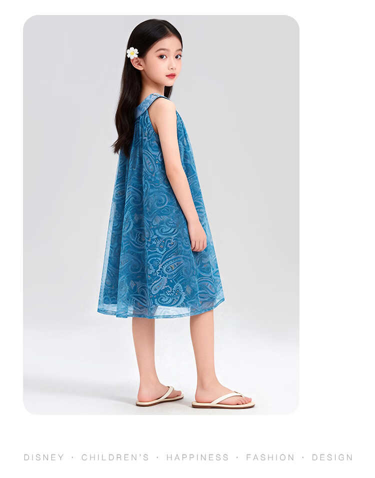 Disney Girls Dress Children's Vacation Style Dress Girls 2026 Summer New Mesh Printed Princess Dress Size 120 14