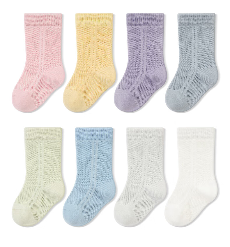 Growth Baby Socks Summer Thin Breathable Mesh Cotton Infant Socks Solid Color Seamless Mid-Calf Socks Loose Cuffs Non-Binding 3