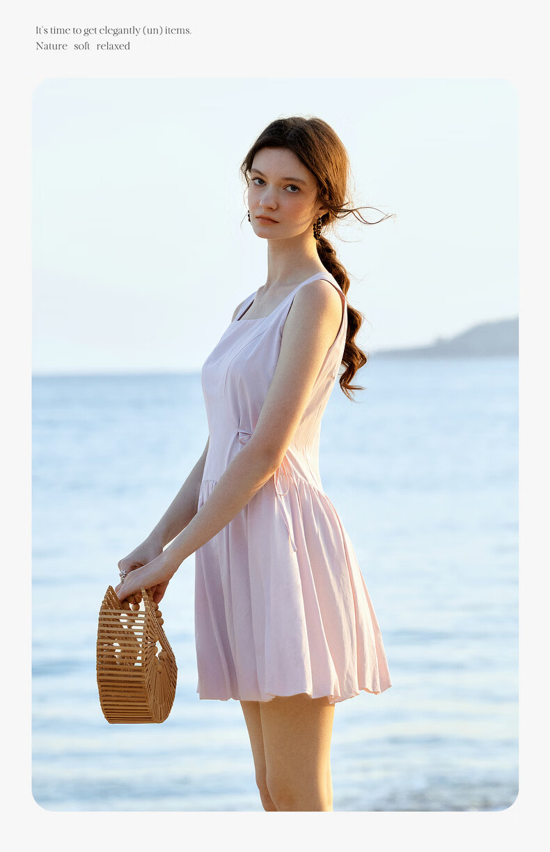 Olrain European Style Summer New French Gentle Short Dress Unique Waist Slimming Sleeveless Bubble Dress Purple XL 7