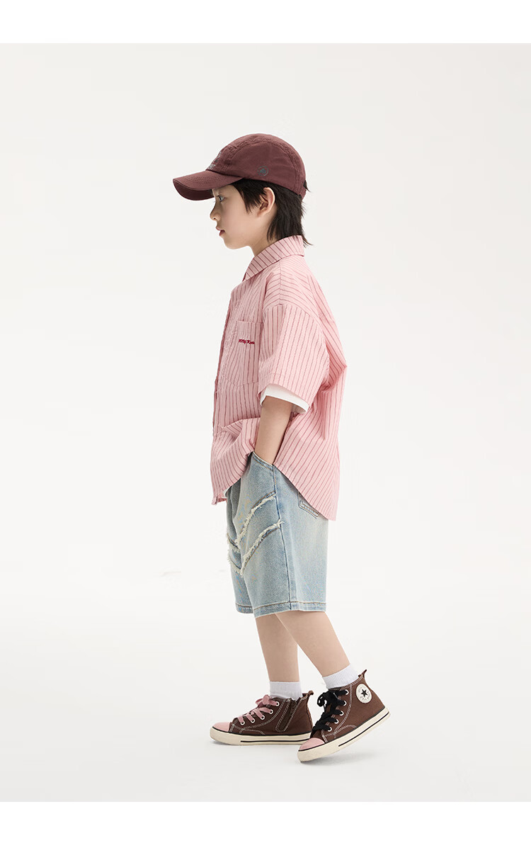 Paitown Boys' Shirt 2026 Summer New Children's Striped Loose Short Sleeve Shirt for Big Kids Trendy 23