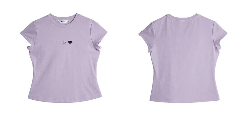 Olrain Oureier Summer New Women's Round Neck Heart Embroidery Casual Pullover Short Sleeve T-Shirt Top Purple M 6