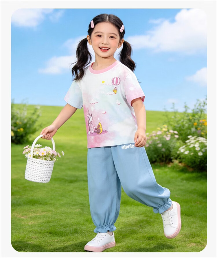 Disney Spring Summer New Girls Ice Cool Short Sleeve T-Shirt Lightweight Breathable Anti-Mosquito Long Pants Casual Set Pastel Color 100 17