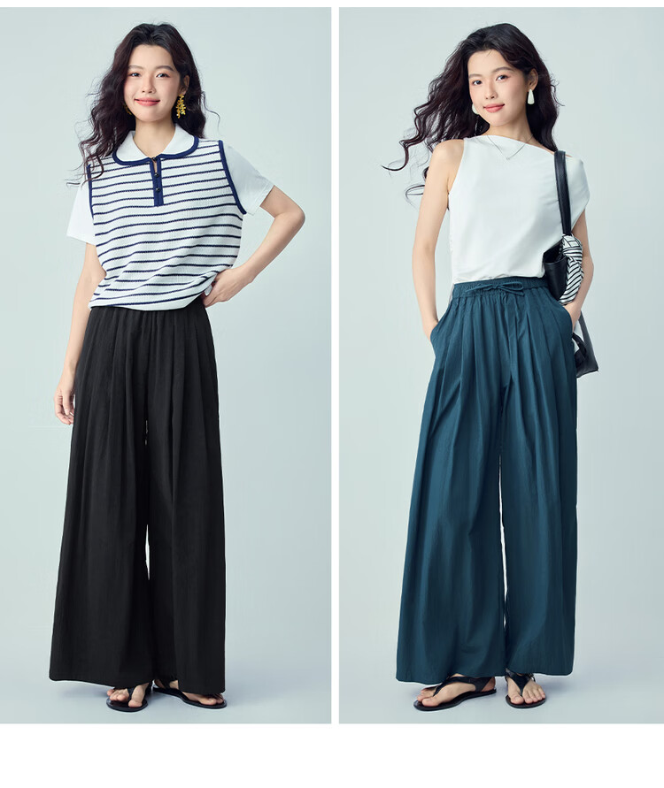 Giordano Women's Pants 2026 Summer New Pleated Casual Drawstring Elastic Waist Wide-Leg Pants 13416316 8
