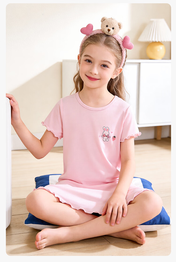 Hodo Girls' Summer Ultra-Thin Ice Silk Nightgown Children's Sleepwear Baby Home Dress 18