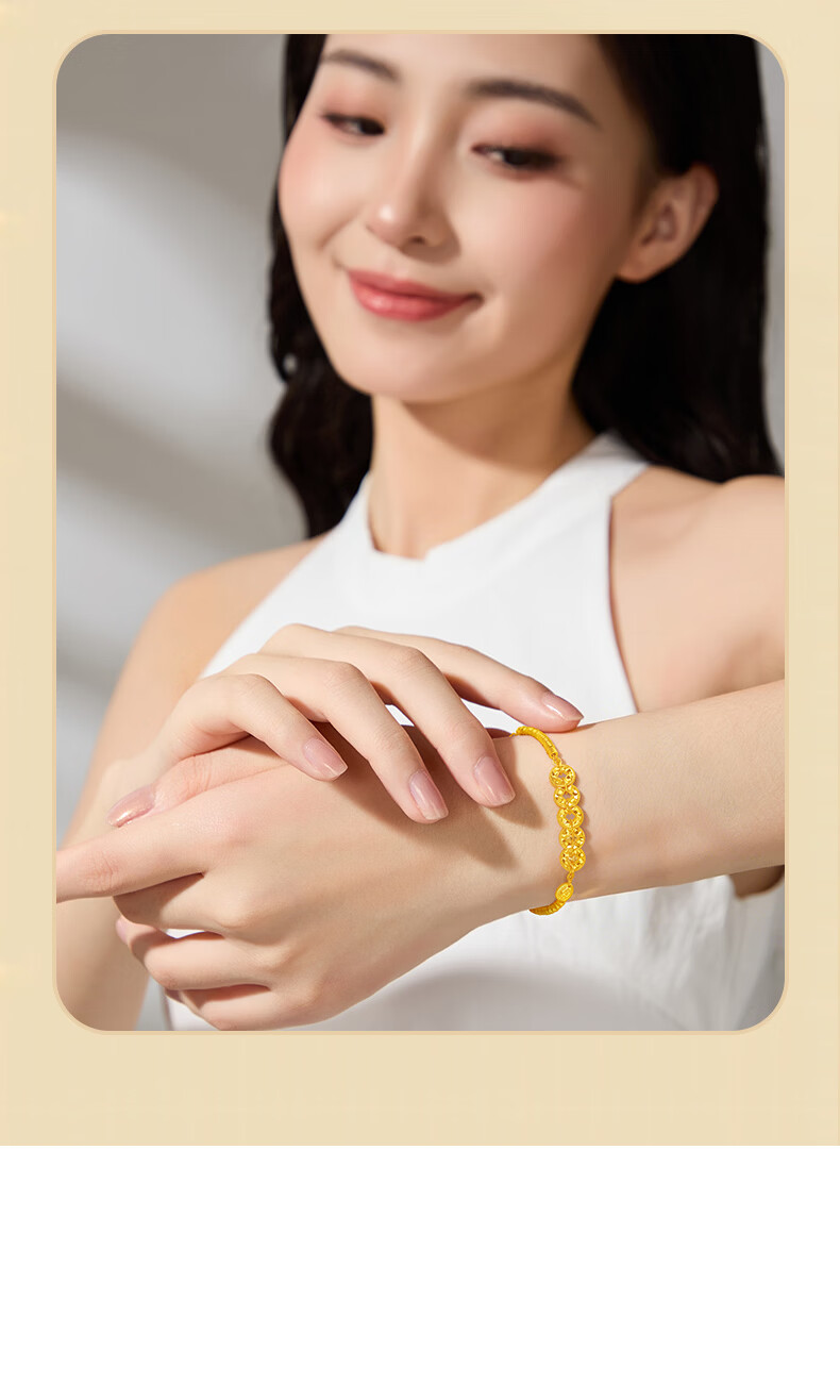 Lao Feng Xiang S925 Silver Five Emperor Coins Ice Fragment Wealth Bracelet Adjustable Women's Valentine's Day Gift for Girlfriend 9