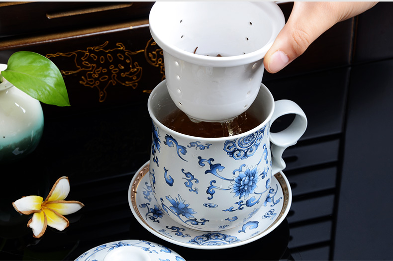 四件套茶杯陶瓷过滤带盖办公水杯子飘逸杯会议个人泡茶杯子 福龙旺家