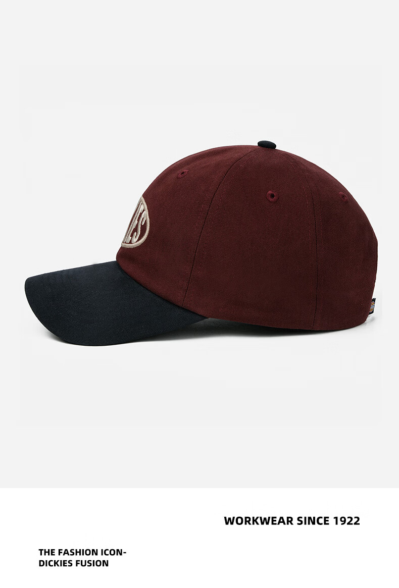 Dickies Embroidered Letter Colorblock Baseball Cap Unisex Large Brim Soft Top Slim Face Burgundy Duckbill Casual Hat 9