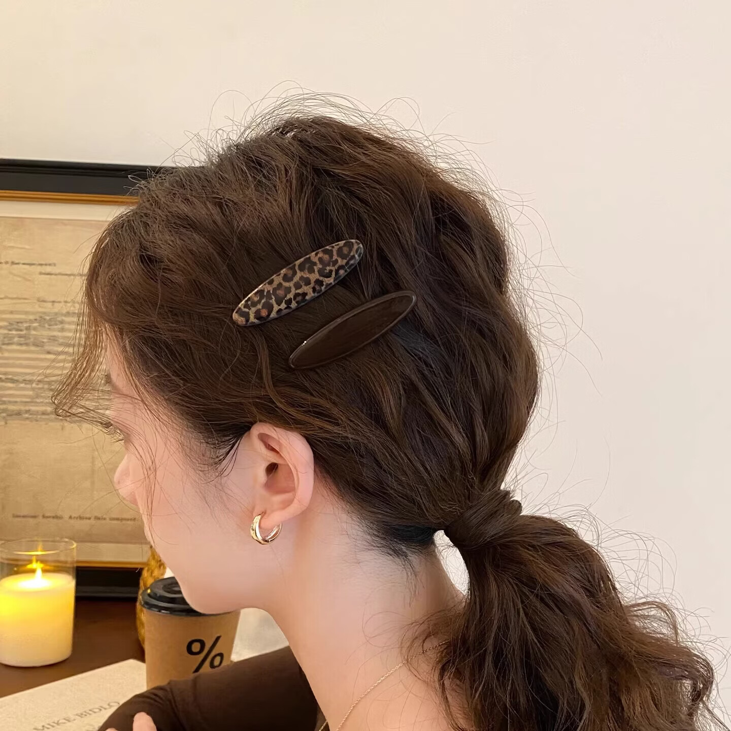 Jinglei Brown Leopard Print Hair Clip for Women Front Side Clip Straight Hairpin 2026 New High-End Bangs Hair Accessory 6