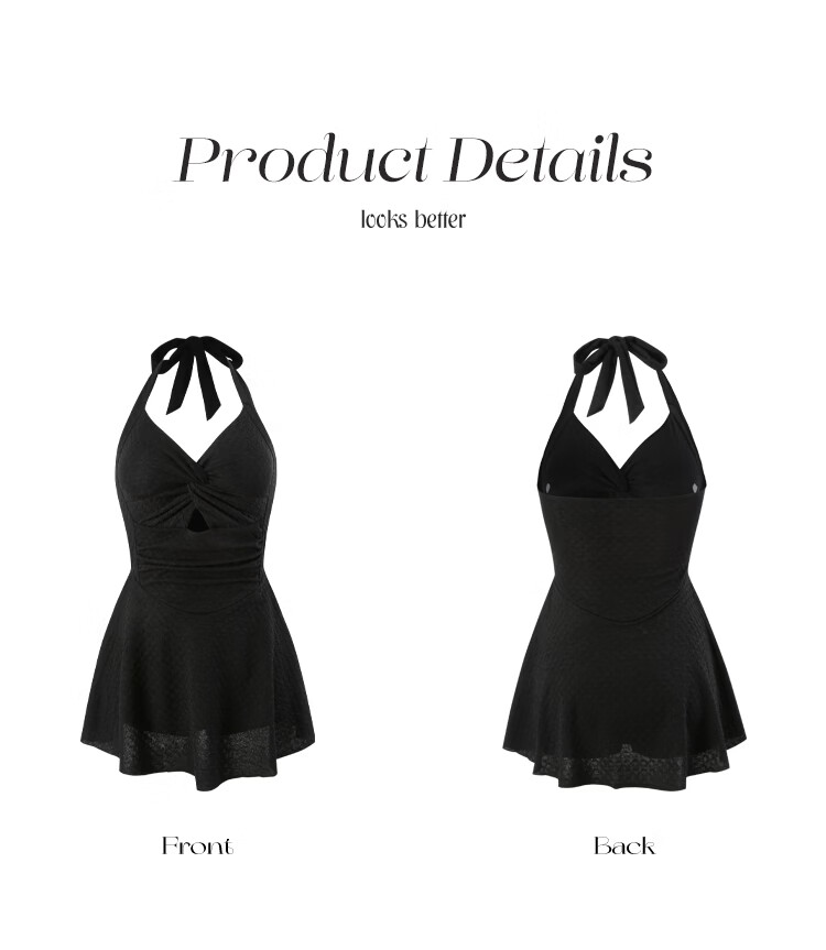 Agliondy Plus Size Women's One-Piece Swimsuit Waist-Slimming Figure-Flattering Classic Black M 22