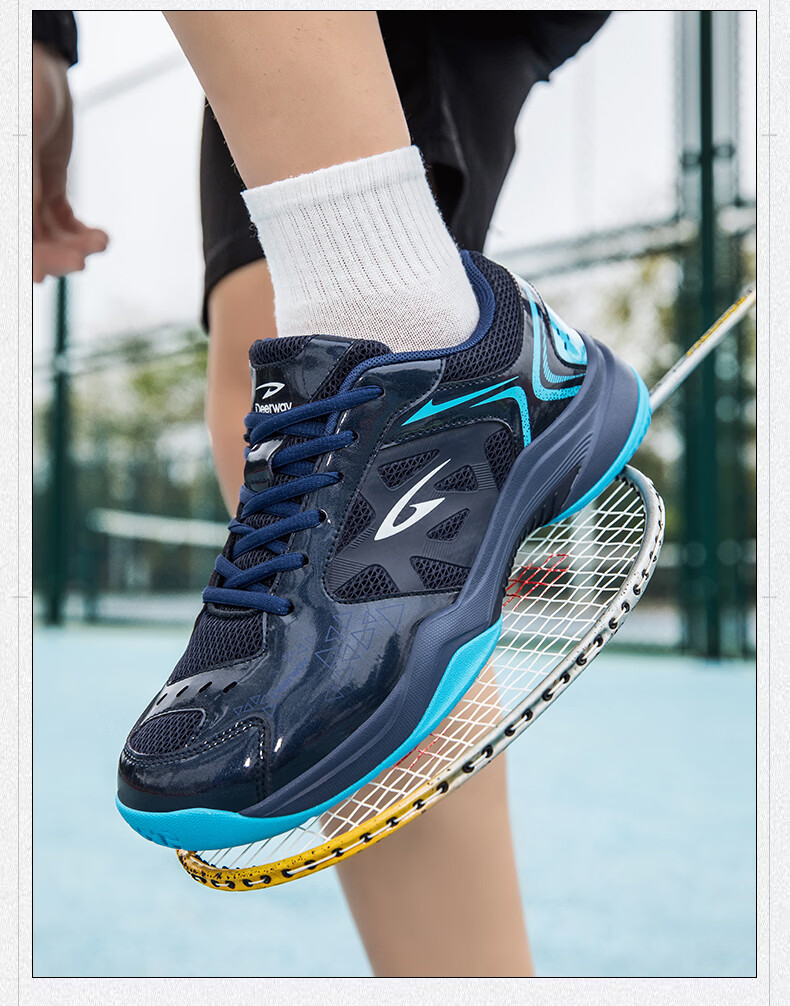 Dareway Unisex Badminton Shoes Shock Absorption Comfortable Stable Support Breathable Competition Training Sports Shoes White Lake Blue Size 45 14