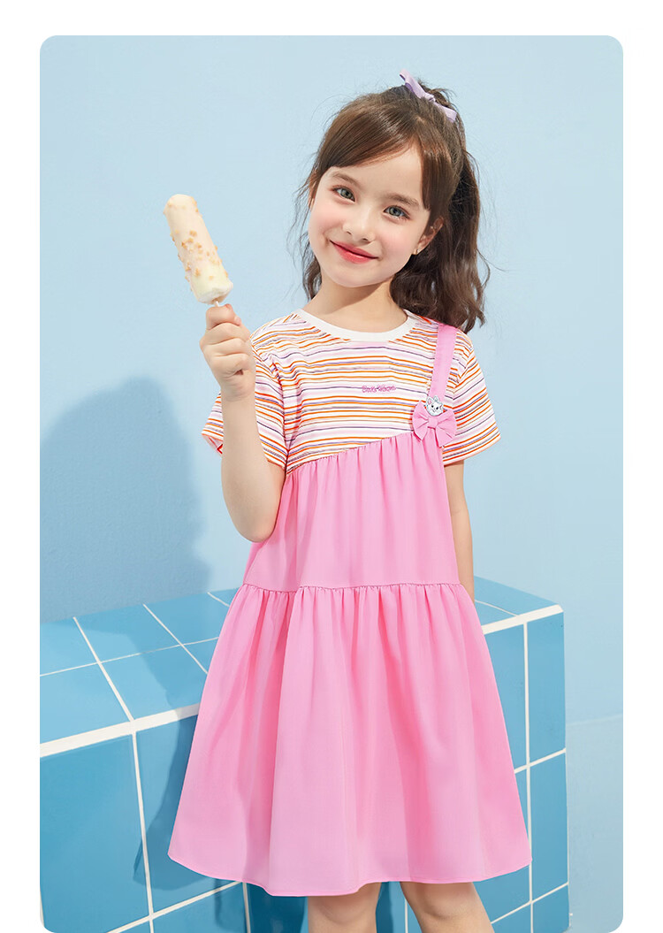 Disney Girls' Dress Big Kids Princess Dress Summer Children's Dress Faux Two-Piece Spliced Dress Peach Pink 110 13