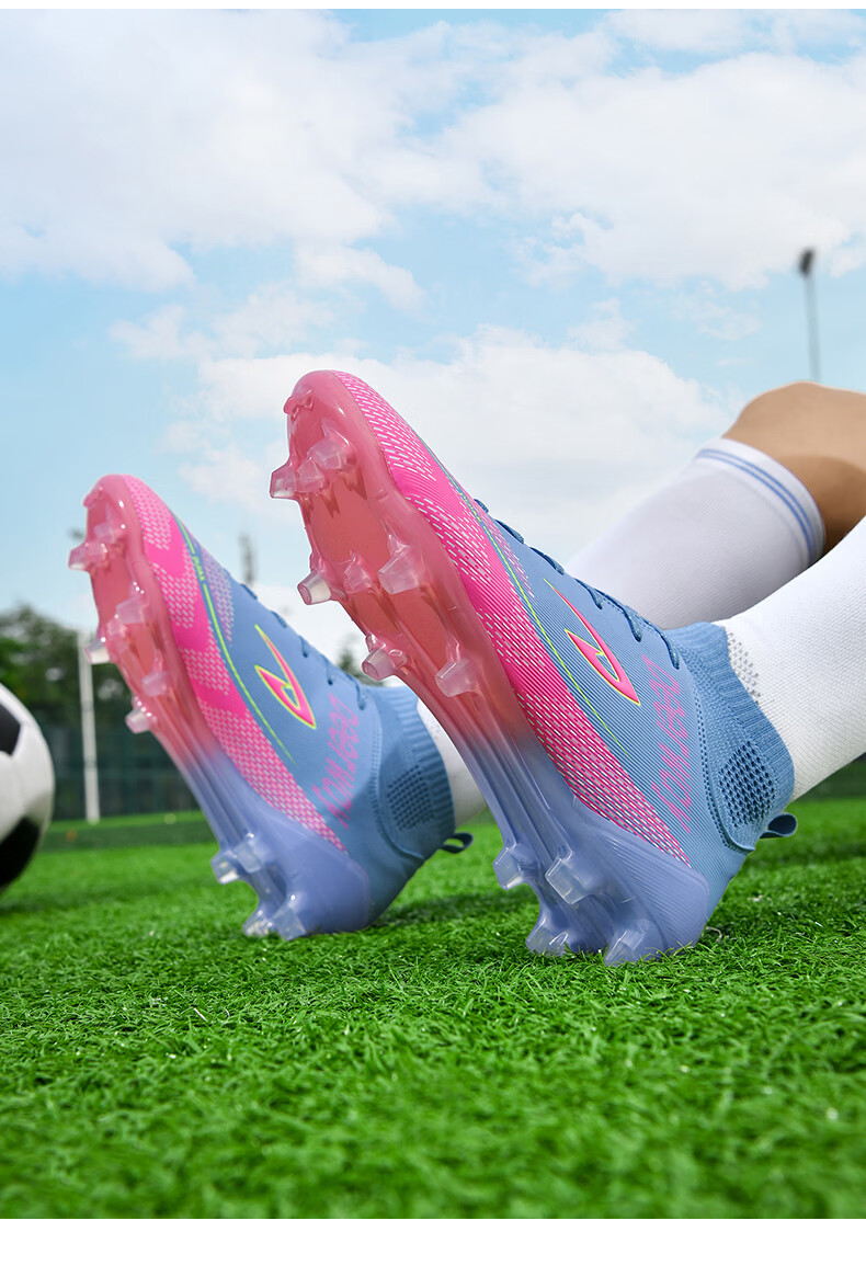Delhui Men's Football Shoes AG Long Studs Non-Slip Youth Student TF Turf Training Shoes White Blue TF Studs Size 37 11