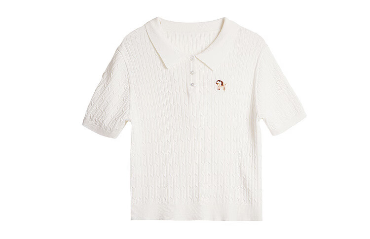 Olrain Oureier Twisted Flower Polo Collar Vintage Commuter Knit Pullover Women's Summer Simple Top Pink M 30