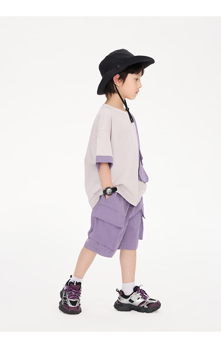 Paitown Kids 2026 New Boys' Summer Colorblock Short Sleeve and Shorts Casual Set Stylish 12
