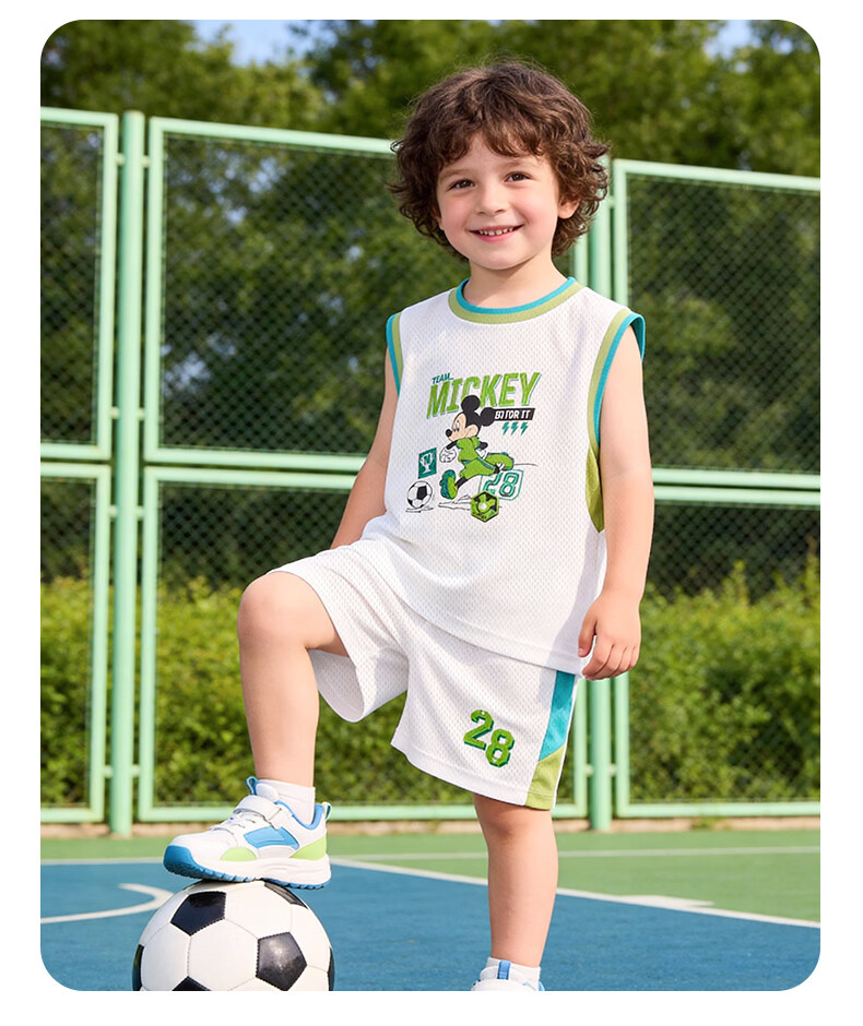 Disney Mickey Basketball Jersey Summer New Boys' Sleeveless Breathable T-Shirt Short Tennis Soccer Shirt Sky Blue 130 13
