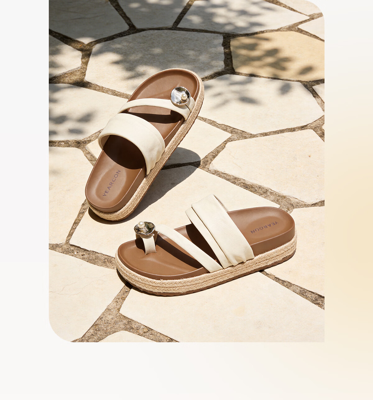 Eierkang Women's Vacation Style Thick Sole Beach Sandals Flip Flops 29027W Off-White Size 36 3