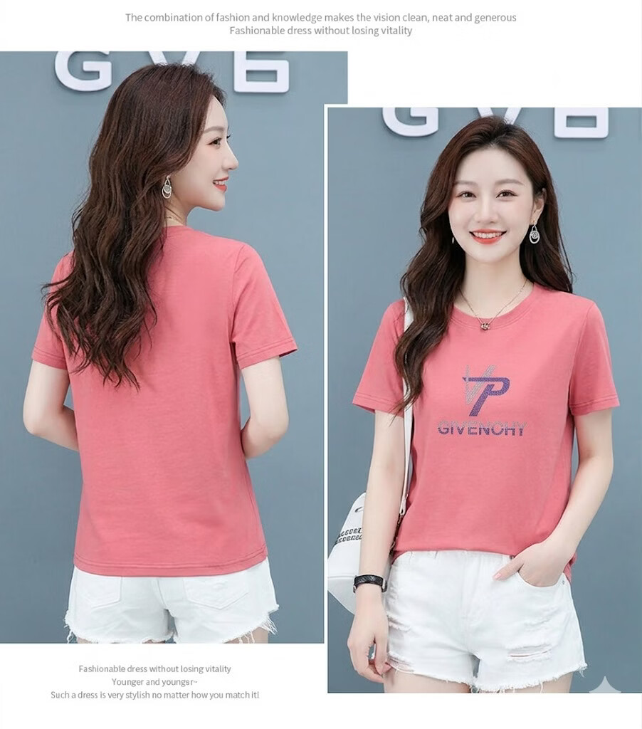 AEMAPE Women's Short Sleeve Summer 2026 New Mid-Age Thin Loose Fit Crew Neck T-Shirt 17