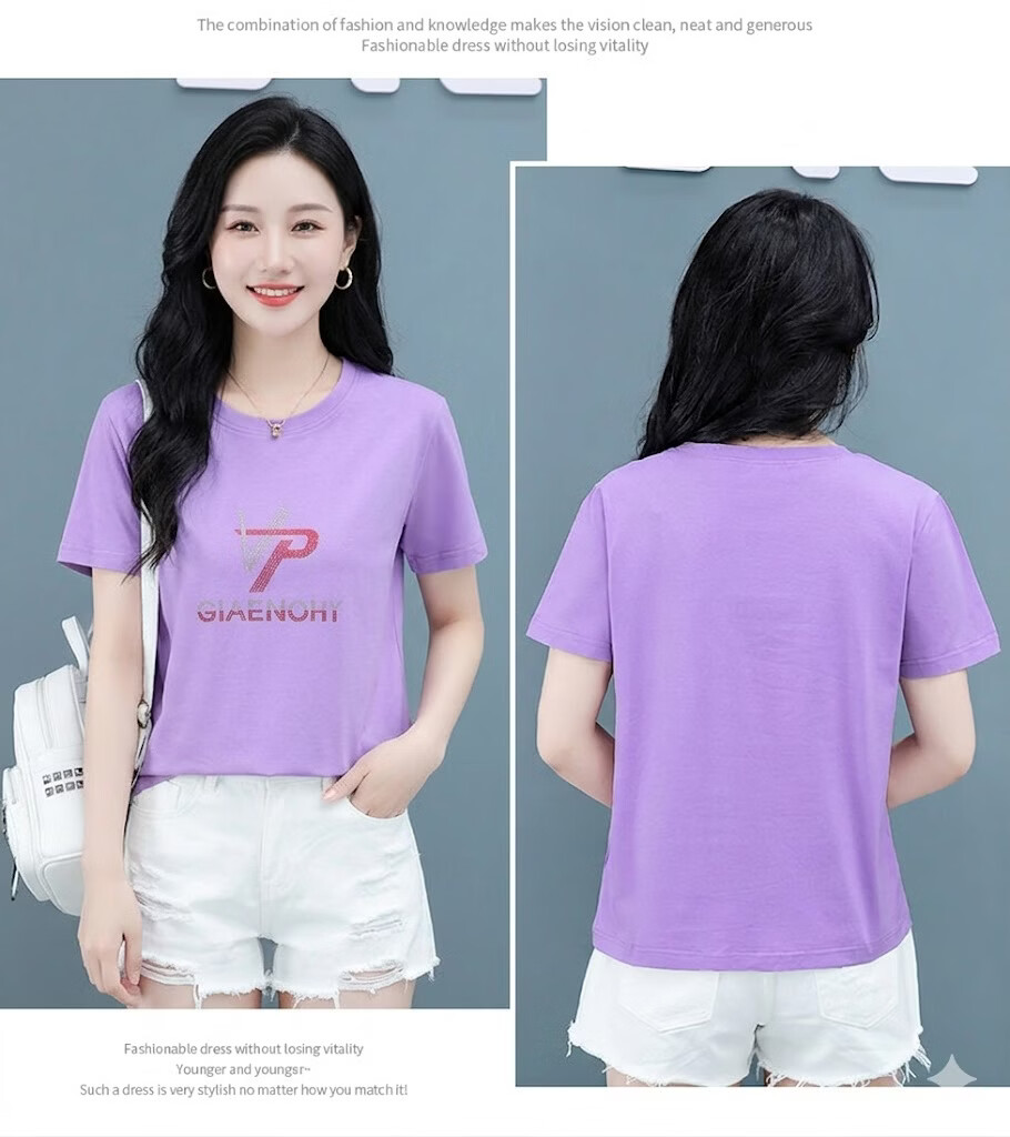 AEMAPE Women's Short Sleeve Summer 2026 New Mid-Age Thin Loose Fit Crew Neck T-Shirt 11