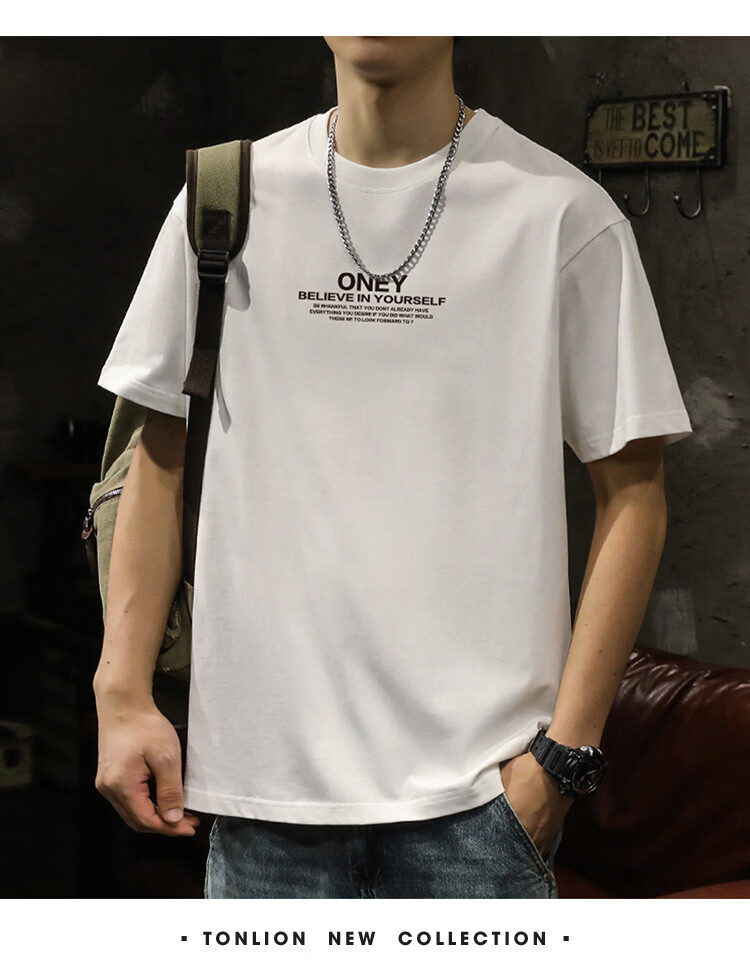 TonLion 2026 Summer New Men's Short Sleeve T-Shirt Front Print Loose Fit Crew Neck Casual Base Layer Top 14