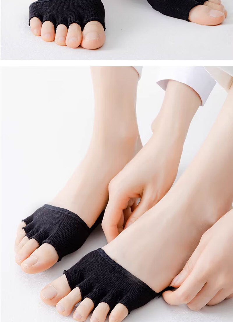 Yimian Women's Summer Thin Half-Toe Cotton Socks Five-Toe Front Foot Half Palm Socks High Heel Socks 5 Pairs TT 12