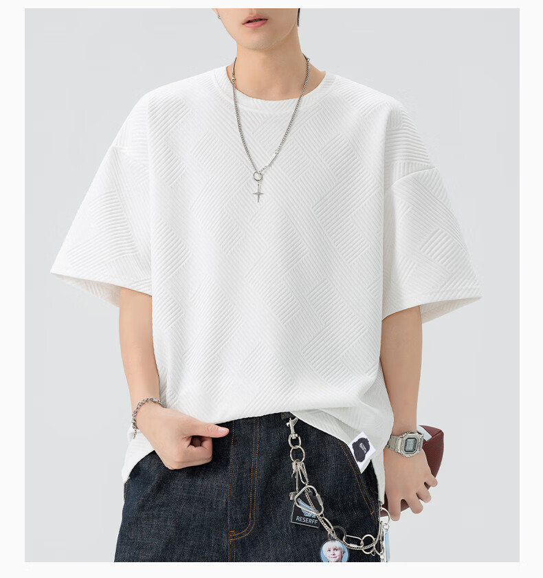 Fingercroxx IT Men's Summer Casual Basic Cotton T-Shirt, Trendy Loose Fit Short Sleeve Crew Neck Top, White, M 28