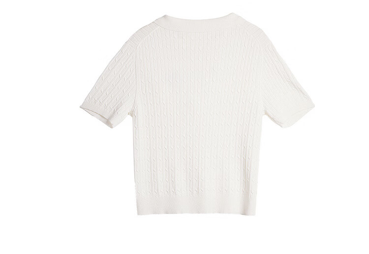 Olrain Oureier Twisted Flower Polo Collar Vintage Commuter Knit Pullover Women's Summer Simple Top Pink M 31