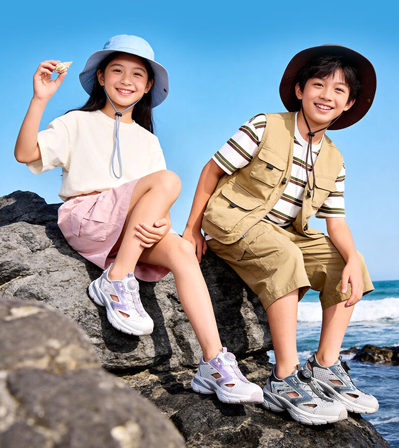 DR·KONG Full Contact Summer Sandals for Boys and Girls, No-Tie Twist Button Children's Sports Shoes 2S20B2001CW Beige/Purple Size 40 10