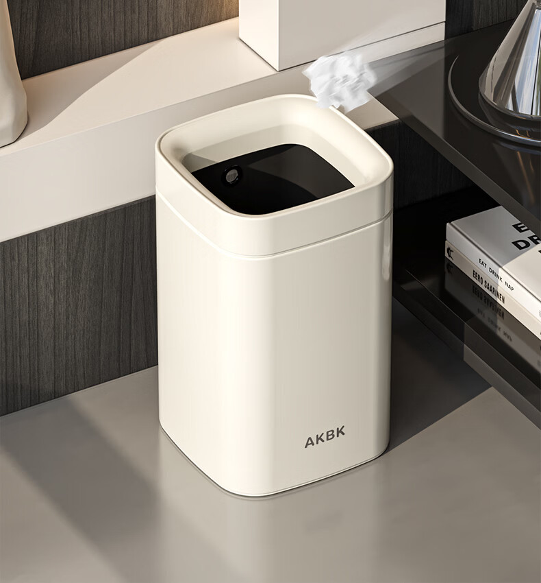 AKBK Living Room Trash Can 15L Milk White Household Bedroom Kitchen Bathroom Large Luxury 2026 New Model 8